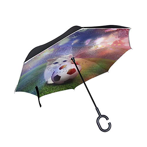 Paraguas Creativo de Concurso de fútbol, Plegable invertido a Prueba de Viento, Paraguas de Doble Capa Paraguas autoportante de adentro hacia afuera 55x61cm