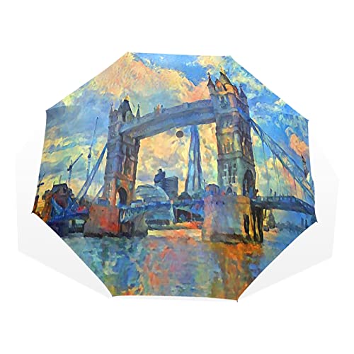 Paraguas Pintura Arte Londres Puente Torre a prueba de viento 3 veces Paraguas para mujeres hombres niñas Unisex Ultraligero viaje al aire libre compacto paraguas