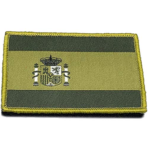 Parche Táctico Bordado Bandera España Adhesivo - Escudo bordado - Parche Verde Militar -75 x 50 mm