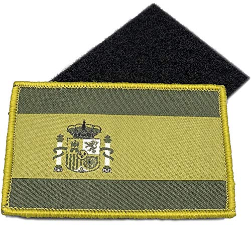Parche Táctico Bordado Bandera España Adhesivo - Escudo bordado - Parche Verde Militar -75 x 50 mm