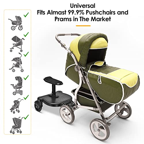Patin para Carro Bebe Universal,Vogvigo Buggy Board Plataforma con sillín infantil y base grandeaccesorio para niños de 2 a 6 años (25 kg), compatible con casi todas las sillitas de paseo