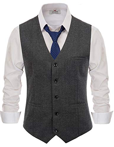 PaulJones Hombre Chaleco Slim Fit de Boda sin Mangas con Botones para Fiesta M PJ86 9#