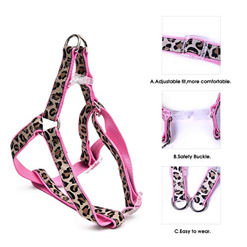 PAWZ Road Collar y Arnés de Pecho Entrenamiento de Mascotas Correas Perros Cuerda Estampado Leopardo 3 Set para Correr Pasear Rosa XS
