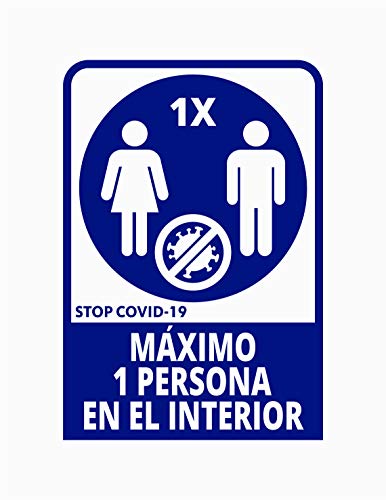 Pegatina Máximo 1 persona en el interior, 19.5 x 29cm, Prevención COVID, diseñado para empresas, como medida de protección contra el Coronavirus - Cartel prevención (Azul Oscuro)
