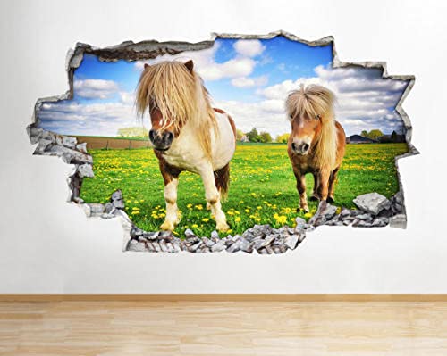 Pegatinas de Pared de Vinilo Extraíbles 3D -- Caballo Shetland Pony Animal -- Arte Fácil de Aplicar Papel Tapiz Duradero 60x90cm