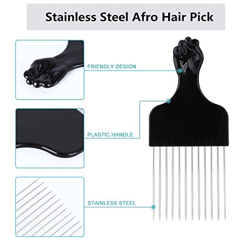 Peine de pelo Afro Twist con juego de púas de pelo, púa de metal para peines de peinado afro, peluquería desenredante, peines trenzados para mujeres, hombres, peinado de cabello rizado
