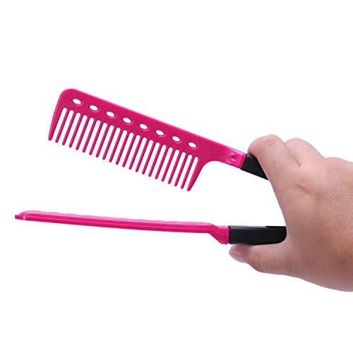 Peine en forma de V - TOOGOO(R)Peine de diseno en forma de V plegable para planchar el pelo de DIY de salon de pelo de belleza de color negro rojo rosado