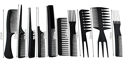PEINES DE PELUQUERÍA • KIT DE 10 PEINES • herramienta esencial de un peluquero • con estuche muy cómodo para poder transportar todo el juego de peines 2568