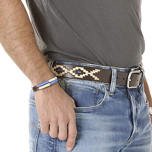 PELPE - Cinturón argentino de piel, con pulsera de hilo y cuero a juego. Cinturón bordado sobre cuero, para hombre y mujer. Cinturones argentinos Polo (85)