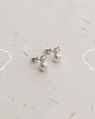 Pendientes de Mujer de Perlas Cultivadas de Agua Dulce de 8-9 mm con circonita Secret & You - Plata de Ley de 925 milésimas Diseño Tú y Yo