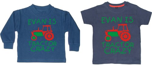 Personalizado Tractor Crazy con nombre 'Boys camiseta sudadera y Set de regalo con rojo y verde Impresión (por favor entrada nombre en la sección de mensaje de regalo)
