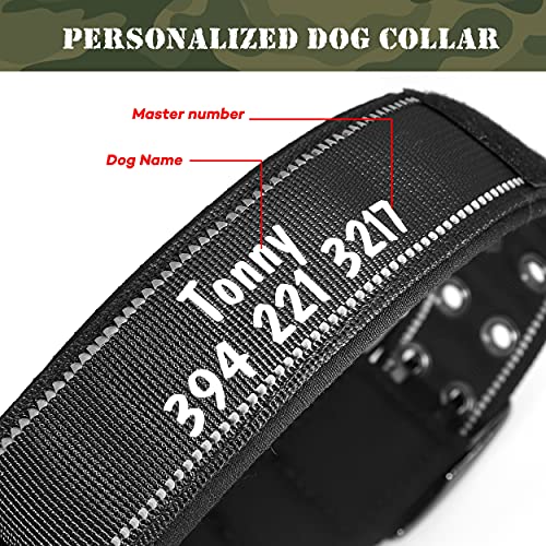 PET ARTIST Collar para perro militar ajustable con nombre y número de teléfono personalizados para mascotas,Collar con hebilla de metal resistente para perros medianos grandes,Negro,L