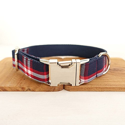 Pet Online Collar de perro azul moda lattice cómodo ajustable collar de perro, M 2,5 * 23-30cm
