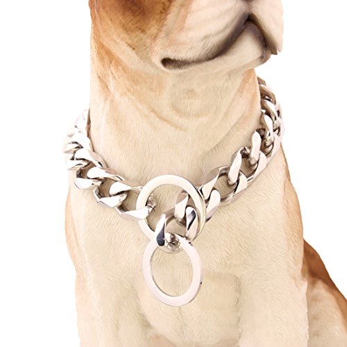 Pet Online Collar de perro de acero inoxidable pulido espejo p cadena collar de cadena de acero titanio mascota perro formación correa collar de remolque 19mm,30"