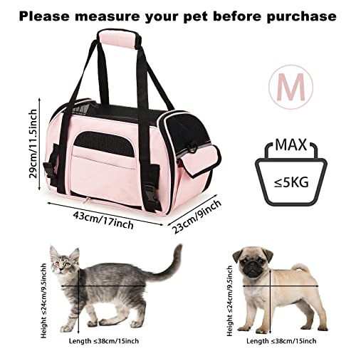 Petcomer Transportín para Perros Y Gatos Portador del Mascota Bolsa de Malla Transpirable de Viaje Bolso de Hombro(Rosa, M 43x23x29 cm)