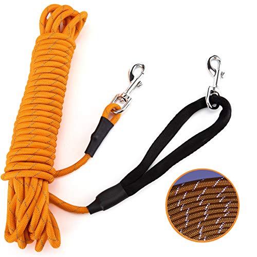 PETTOM Correa de Perro Cordón para Perros 5m 10m 15m Cordón de Cuerda de Entrenamiento Reflectante Cordón de Nailon-Naranja