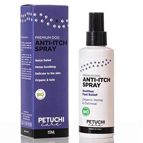 PETUCHI Spray Anti-Picores Bio para Perros; Ingredientes Bio para Piel Sensible; con Cáñamo y Avena; 150ml
