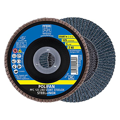 PFERD Polifan-Z-BOX – 10 discos de láminas de 125 mm, Z40, orificio de 22,23 mm, 69300934, para un alto rendimiento y una larga vida útil sobre acero y acero inoxidable (INOX)