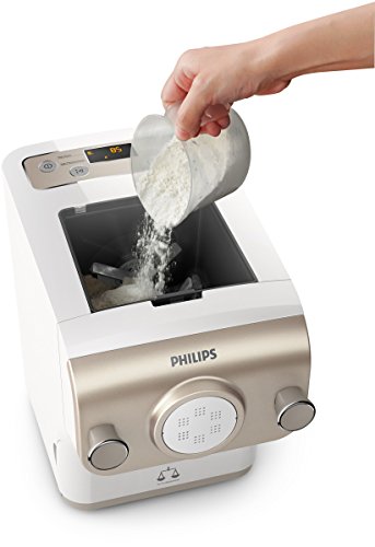 Philips HR2381/05 - Máquina para hacer pasta (200 W, totalmente automática, con función de pesaje y 6 discos de mold), color blanco y champán