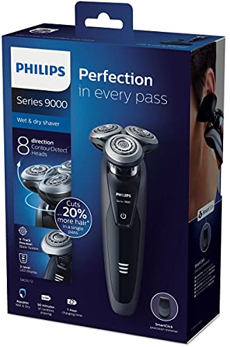 Philips Serie 9000 S9031/12 - Máquina de afeitar con cabezales de 8 direcciones, uso en seco/húmedo, 50 min de batería, incluye recortador de precisión y funda de viaje, negro