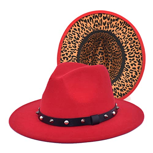 PHILSP Sombrero de Jazz Sombrero de Jazz Borde Negro Estampado de Leopardo Vaquero Cosplay Para Hombres Texas Jazz Gorra Sombrero Fiesta Fiesta Evento Accesorios Para Foto Rojo