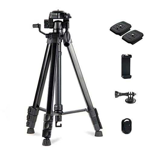 Phinistec 175cm Trípode para Cámara Reflex, Móvil, iPhone, Proyector, Gopro con Soporte de Smartphone y Adaptador Gopro y Control Remoto con Bolsa (Negro Mate)