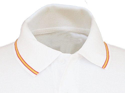 Pi2010 – Polo Caballería Española para Hombre, Color Blanco, Bandera España en Cuello y Mangas, 100% algodón, Talla XL