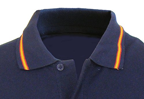 Pi2010 – Polo Caballería Española para Hombre, Color Marino, Bandera España en Cuello y Mangas, 100% algodón, Talla L