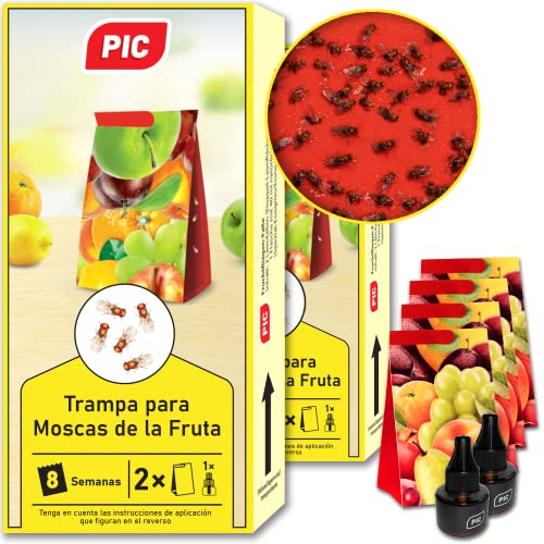 PIC - Trampa para Moscas de la Fruta - 4 trampas de Pegamento con 2 recipientes atrayentes - Medios para Combatir Las Moscas de la Fruta - Apto para la Cocina