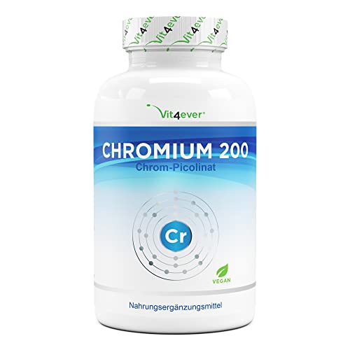 Picolinato de cromo - 200 mcg de cromo puro por comprimido - 365 comprimidos en un año - Sin aditivos indeseables - Altamente dosificado - Vegano