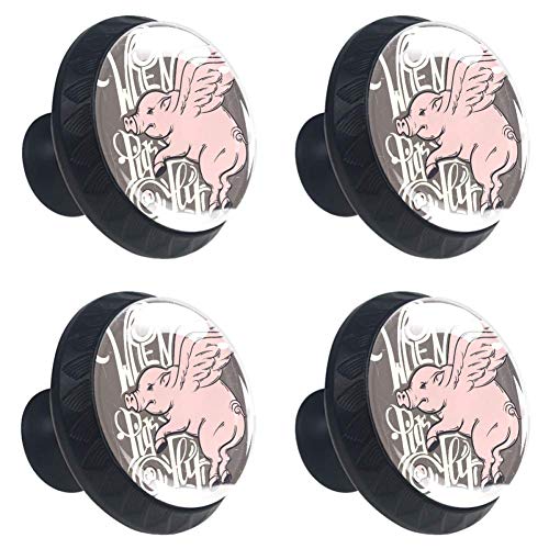 Pigs Fly4 pomos de cristal para cajón de armario con tornillos para oficina, cocina, armario, aparador, armario