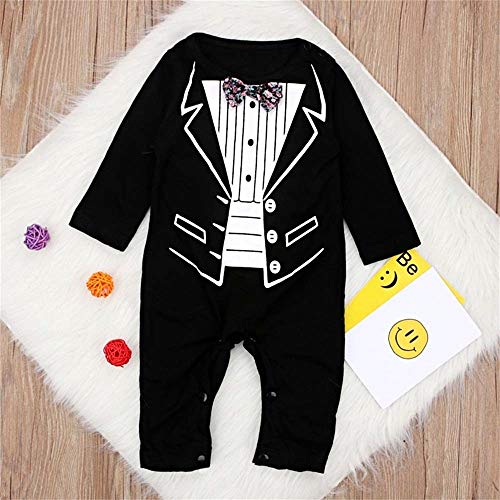 Pijama de una pieza larga de las mangas Frack con corbata de lazo de imitación para el color Niño Negro y blanco Tamaño 90 cm 12-18 meses Ideas elegantes para cada ocasión