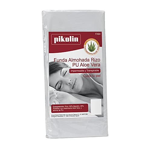 Pikolin Home - Funda de almohada de algodón de rizo impermeable y transpirable con tratamiento antiácaros y cremallera en un lateral