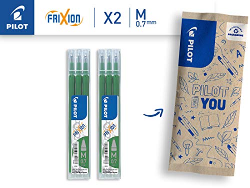 Pilot Frixion 0.7 - Recambios de tinta para bolígrafo roller (6 unidades), color verde