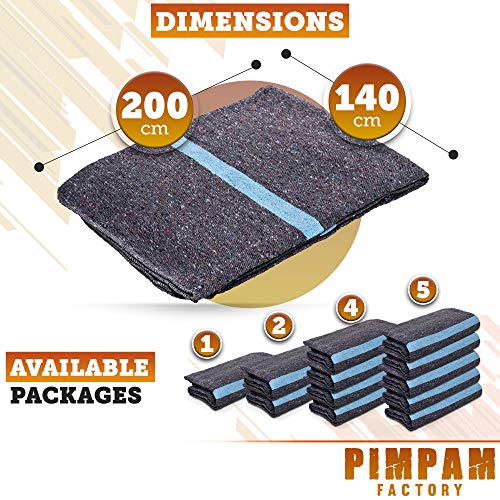 PimPam Factory - Pack de 5 Mantas Protectoras para Mudanzas de 140x200, 410g | Fabricado en España | Protección y Seguridad en el Transporte | Cubre y Protege Muebles | Para Mascotas, Yoga