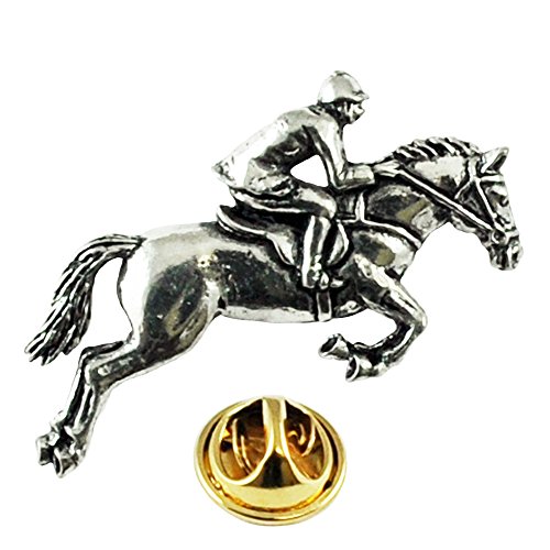 Pin de solapa de peltre inglés con diseño de caballo y jockey