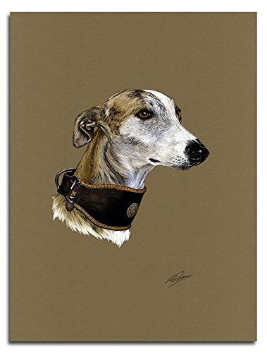 Pintura original "Lebrel", Galgo español, Spanish Greyhound, 42 x 29,7 cm.