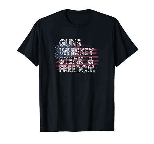 Pistolas Whisky Filete & Libertad Bandera Americana Patriótica USA 2A Camiseta