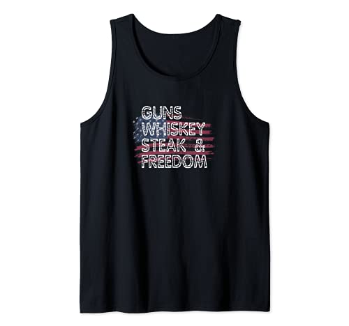Pistolas Whisky Filete & Libertad Bandera Americana Patriótica USA 2A Camiseta sin Mangas