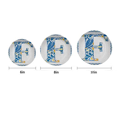 Placa decorativa de cerámica con letra F, 25,4 cm, cuadrados, círculos y otras formas abstractas en arte inspiradas en portugués, plato decorativo de cerámica para mesa de Navidad