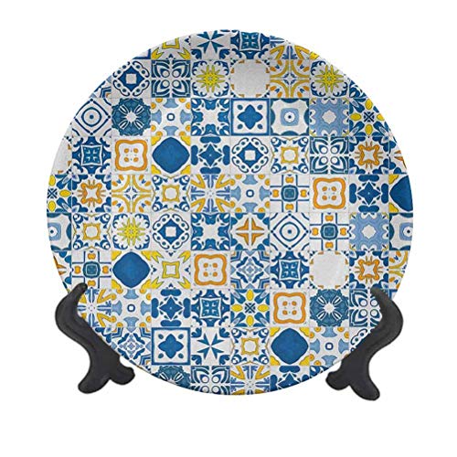 Plato decorativo de cerámica de 20,32 cm, diseño de mosaico portugués, azulejo mediterráneo, arabesco, decoración de pared de cerámica para eventos de lujo, cenas, fiestas, bodas
