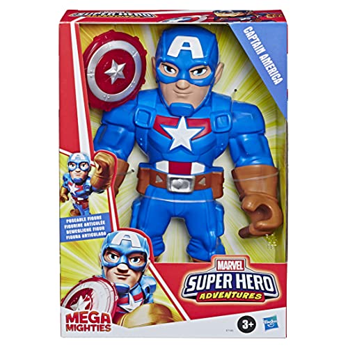 Playskool Heroes Mega Mighties Marvel Super Hero Adventures - Captain America - Figura de acción Coleccionable de 25 cm - Edad: 3+