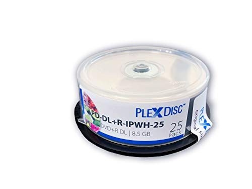 PlexDisc DVD + R DL, 25 piezas, 8X, 8.5GB, doble capa, imprimible por inyección de tinta, blanco mate