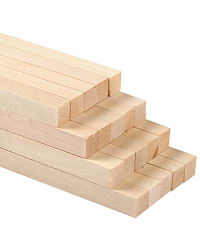 Pllieay 20 piezas 25 x 1 cm varillas cuadradas de madera sin terminar, varillas de madera, kit para principiantes de tallado en madera para manualidades DIY