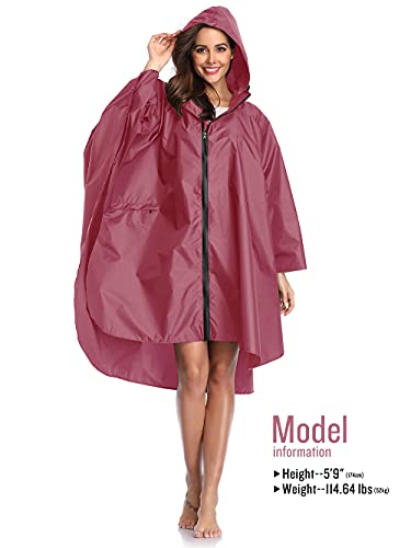 Poncho Impermeable Reutilizable Adulto Unisex Chubasquero Capa de Lluvia Nieve Rojo Vino