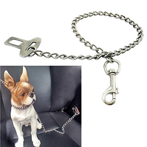 POPETPOP Cinturón Seguridad de Cadena de Acero Inoxidable de Coche para Perros Cachorro 60cm