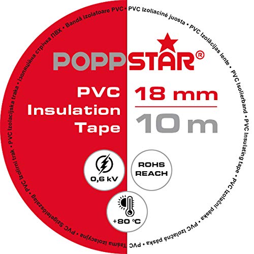 Poppstar - 10x 10m Cinta aislante universal (cinta de sellado de PVC - cinta adhesiva), para aislamiento - reparación de conductores eléctricos (18mm ancho), multicolor