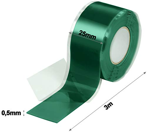 Poppstar - Cinta de silicona de autofusión, 1 x 3 m, ideal como cinta de reparación, cinta aislante y cinta de sellado (estanca, hermetica), 25mm de ancho, color verde