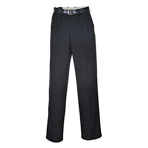 Portwest London - Pantalones de poliéster y viscosa para hombre, color negro, cintura de 71 cm, pierna de 78 cm