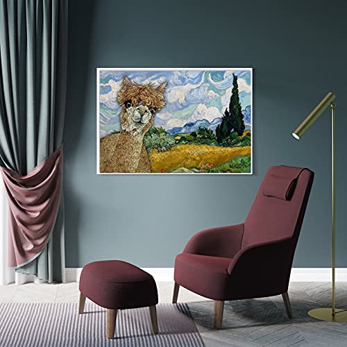 Póster de Alpaca con diseño de campos de trigo y alpaca, lienzo decorativo para pared, sala de estar, dormitorio, 20 x 30 cm